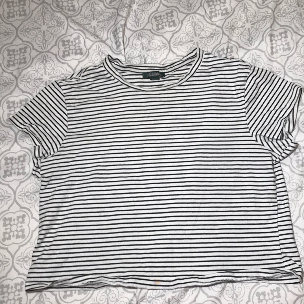 Wild Fable Black and White Striped Cropped T-Shirt